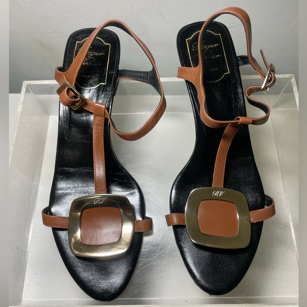 Roger viver leather chips sandals sz 39 made in italy